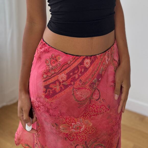 Vintage Silk Mesh Ruffle Midi Skirt (S) - Picture 6 of 11